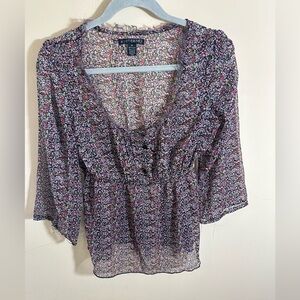 Eye Candy Y2K sheer Shirt Top Floral frayed edges detail size M